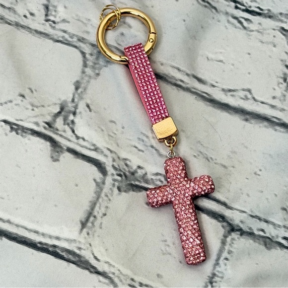 Pink Sparkly Rhinestone Cross Keychain - Picture 5 of 5